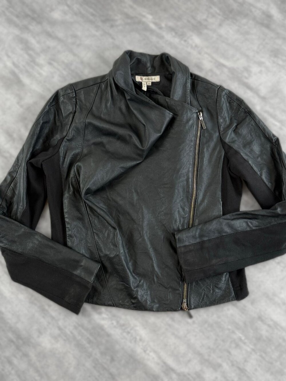 BCBGGeneration Leather Moto Jacket Size M Black Asymmetrical Zip Biker